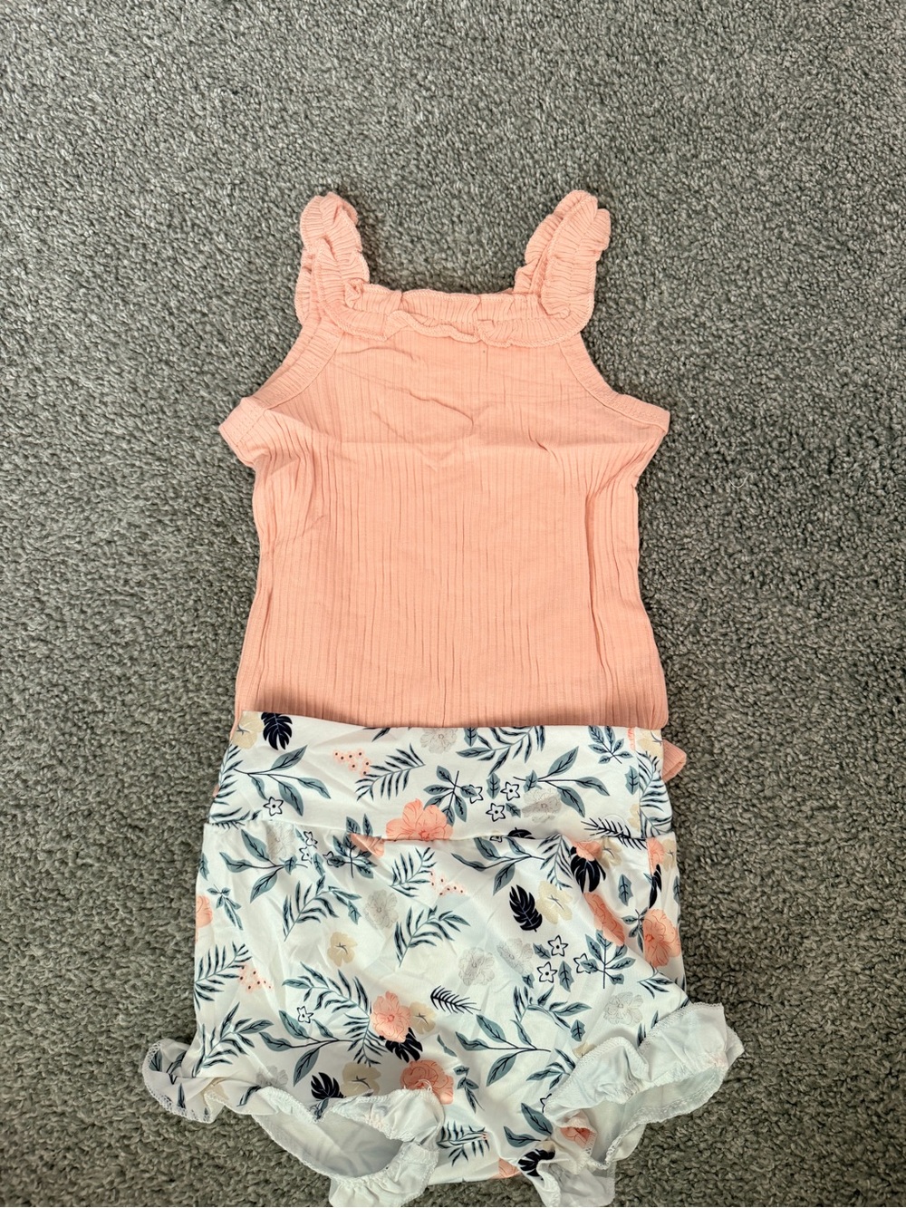 Pink Ruffled Tank Top with Floral Baby Bloomers